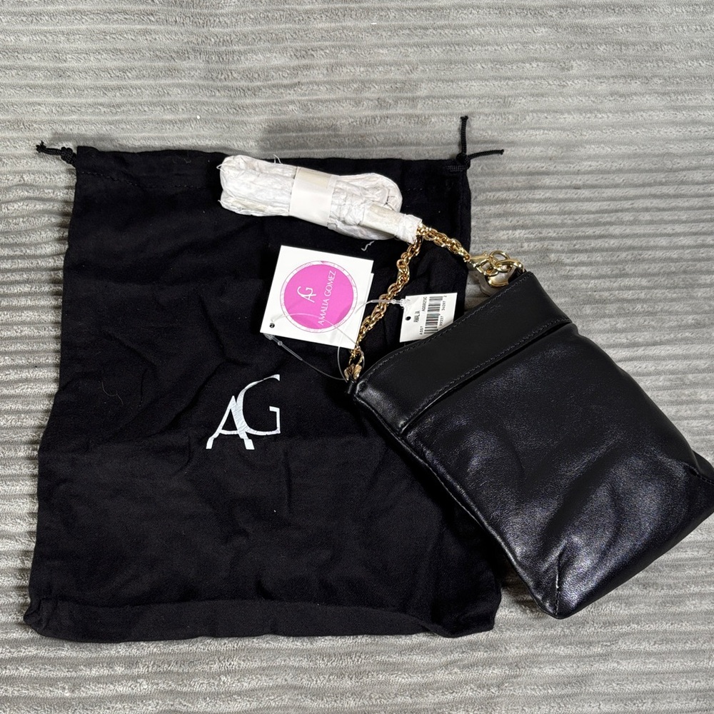 Amalia Gomez Mini Flip Black and Purple Italian Leather Gold Chain Crossbody NWT